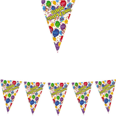 Festone Bandierine in plastica 600 x 25 cm - Festone Buon Compleanno Happy Balloons