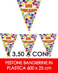 € 3,50 a conf. - Festone Bandierine in plastica 600 x 25 cm – Festone Buon Compleanno Happy Balloons