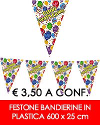 € 3,50 a conf. - Festone Bandierine in plastica 600 x 25 cm – Festone Buon Compleanno Happy Balloons